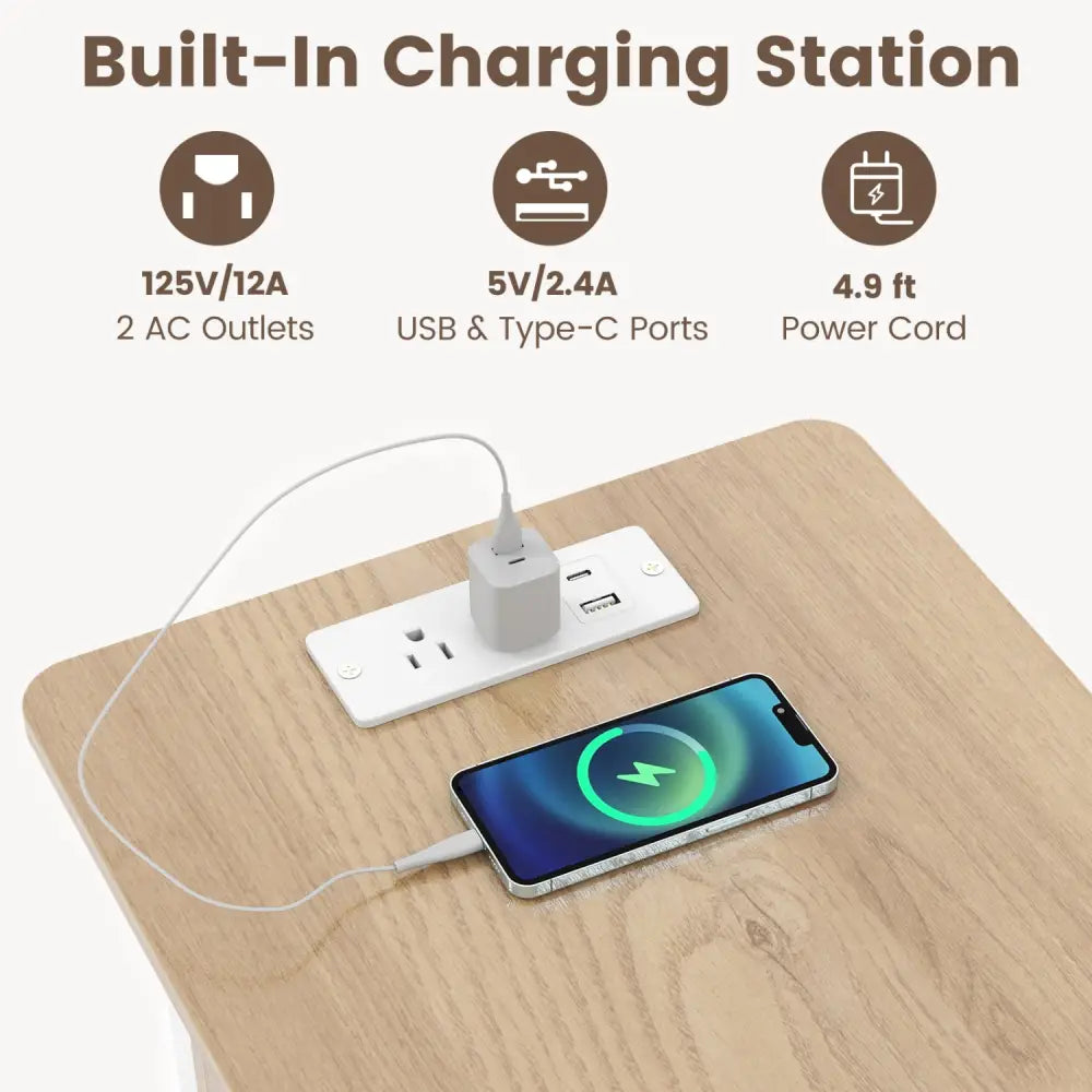 Set of 2 End Table with Charging Station and Hidden Compartment-Natural - Natural - End & Side Tables