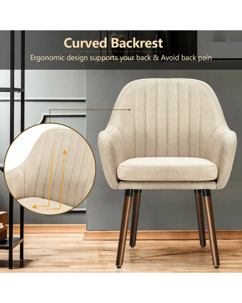 Set of 2 Fabric Upholstered Accent Chairs with Wooden Legs-Beige - Beige - Accent Chairs