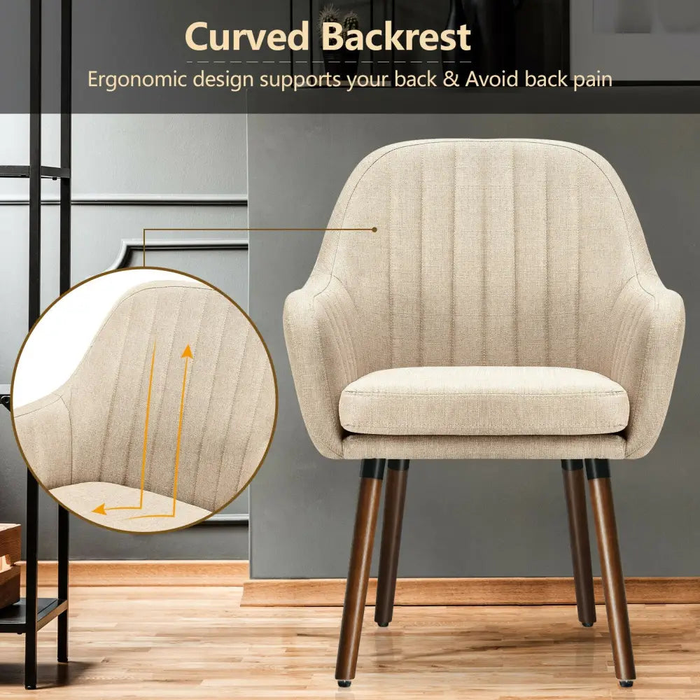 Set of 2 Fabric Upholstered Accent Chairs with Wooden Legs-Beige - Beige - Accent Chairs