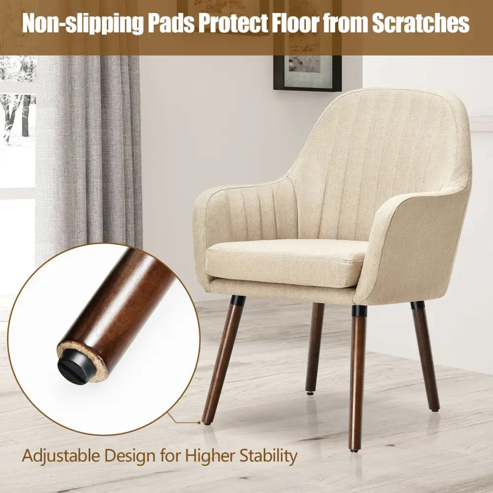 Set of 2 Fabric Upholstered Accent Chairs with Wooden Legs-Beige - Beige - Accent Chairs