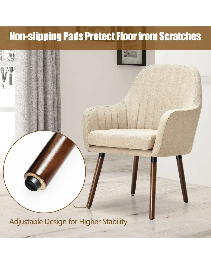 Set of 2 Fabric Upholstered Accent Chairs with Wooden Legs-Beige - Beige - Accent Chairs