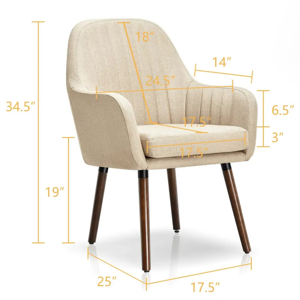 Set of 2 Fabric Upholstered Accent Chairs with Wooden Legs-Beige - Beige - Accent Chairs