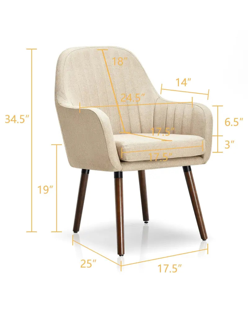 Set of 2 Fabric Upholstered Accent Chairs with Wooden Legs-Beige - Beige - Accent Chairs