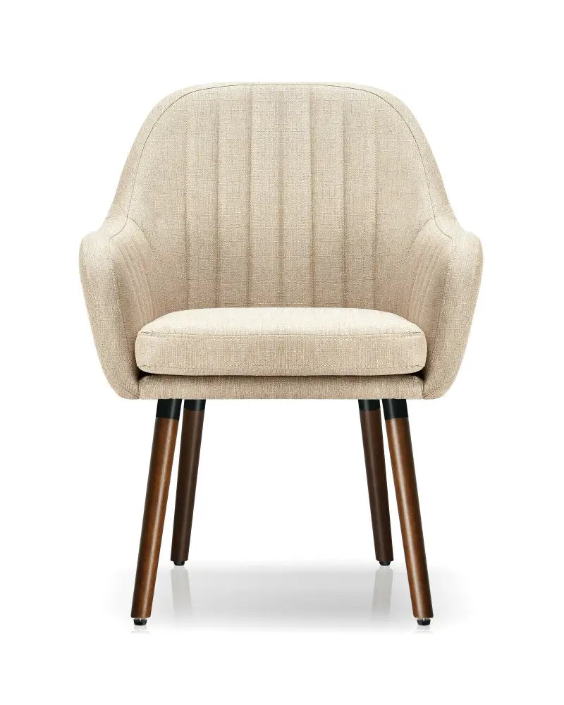 Set of 2 Fabric Upholstered Accent Chairs with Wooden Legs-Beige - Beige - Accent Chairs