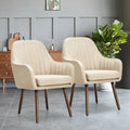 Set of 2 Fabric Upholstered Accent Chairs with Wooden Legs-Beige - Beige - Accent Chairs
