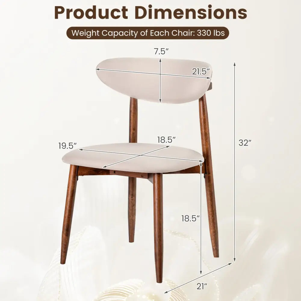 Set of 2 Fabric Upholstered Dining Chairs with Curved Backs-Beige - Beige - Dining Chairs