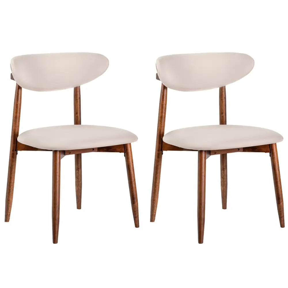 Set of 2 Fabric Upholstered Dining Chairs with Curved Backs-Beige - Beige - Dining Chairs