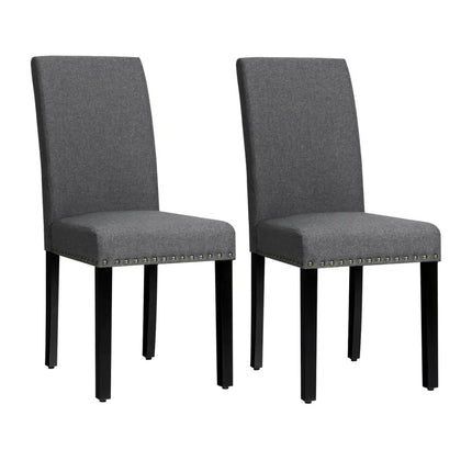 Set of 2 Fabric Upholstered Dining Chairs with Nailhead-Gray - Gray - Dining Chairs