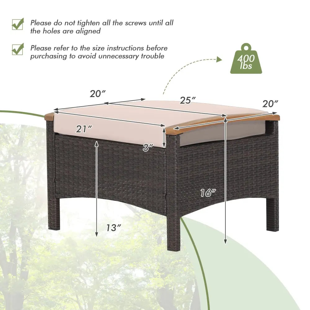 Set of 2 Fade-Resistant Wicker Patio Ottoman-Brown - Brown - Outdoor Seating & Patio Chairs