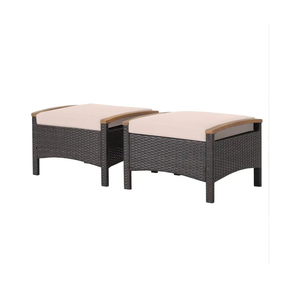 Set of 2 Fade-Resistant Wicker Patio Ottoman-Brown - Brown - Outdoor Seating & Patio Chairs
