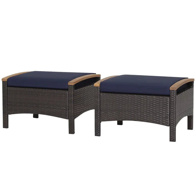 Set of 2 Fade-Resistant Wicker Patio Ottoman-Navy - Navy - Outdoor Seating & Patio Chairs