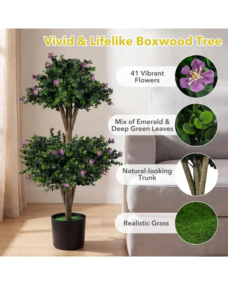 Set of 2 Faux Bush Plant with 41 Blossoms for Home - Purple - Faux Plants