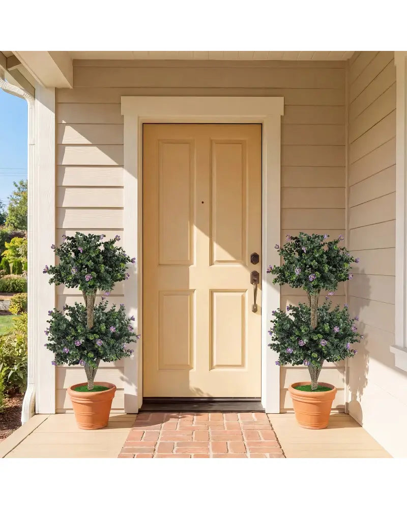 Set of 2 Faux Bush Plant with 41 Blossoms for Home - Purple - Faux Plants