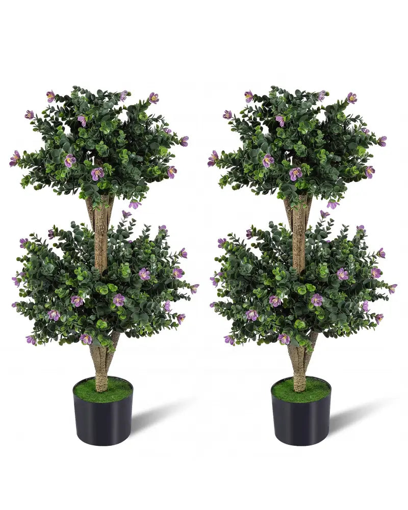 Set of 2 Faux Bush Plant with 41 Blossoms for Home - Purple - Faux Plants