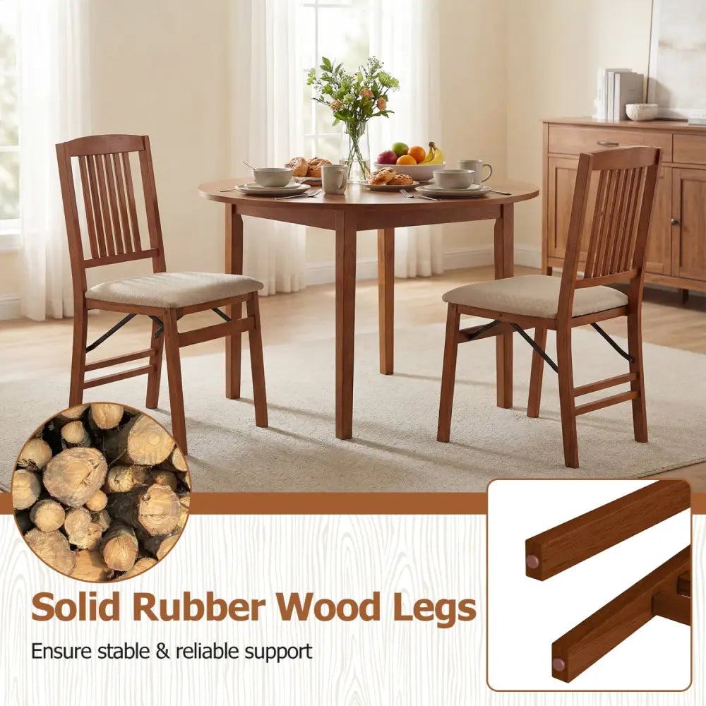 Set of 2 Foldable Upholstered Kitchen Chairs with Padded Seat-Beige - Beige - Dining Chairs