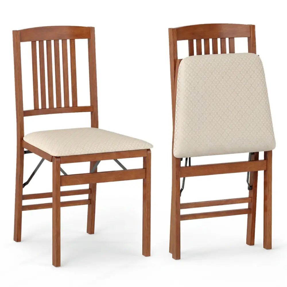 Set of 2 Foldable Upholstered Kitchen Chairs with Padded Seat-Beige - Beige - Dining Chairs