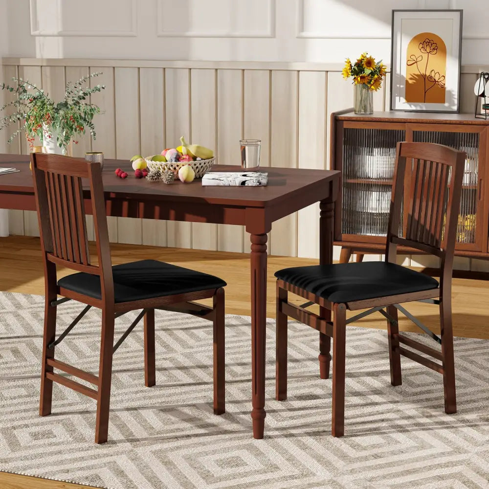 Set of 2 Foldable Upholstered Kitchen Chairs with Padded Seat-Brown - Brown - Dining Chairs