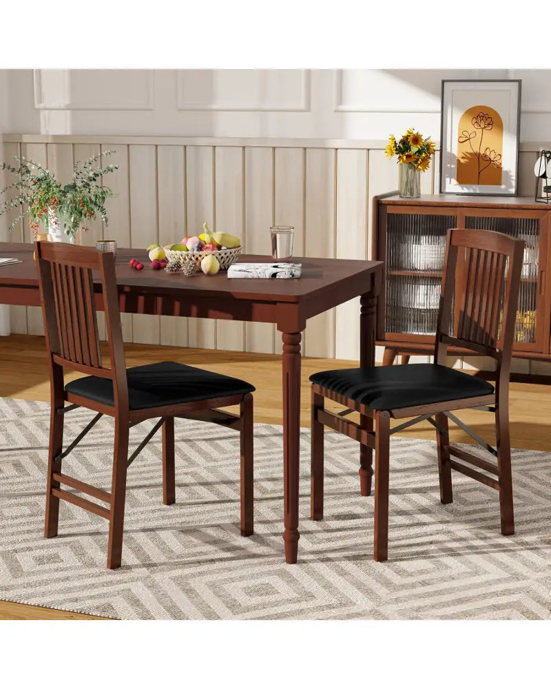 Set of 2 Foldable Upholstered Kitchen Chairs with Padded Seat-Brown - Brown - Dining Chairs