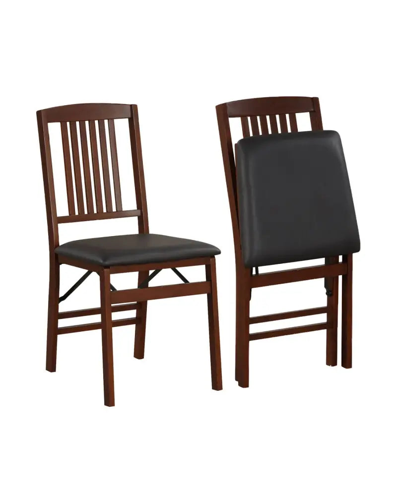 Set of 2 Foldable Upholstered Kitchen Chairs with Padded Seat-Brown - Brown - Dining Chairs