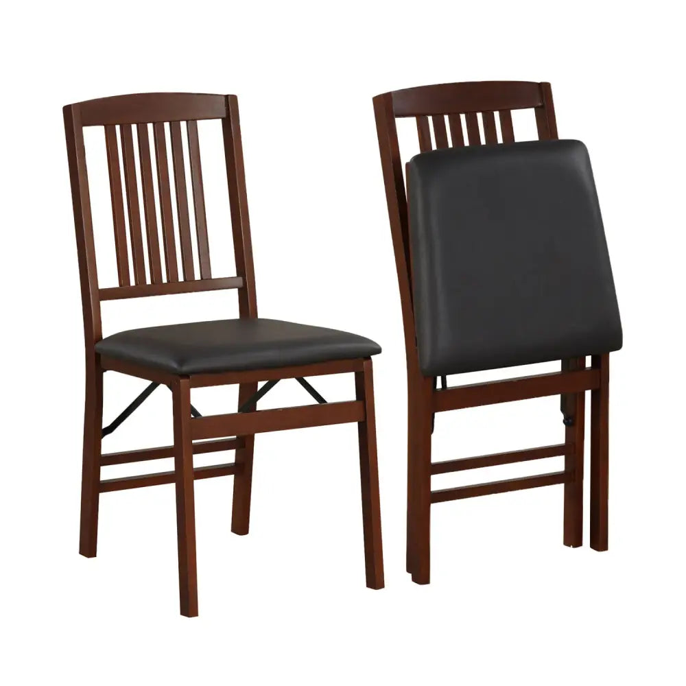 Set of 2 Foldable Upholstered Kitchen Chairs with Padded Seat-Brown - Brown - Dining Chairs