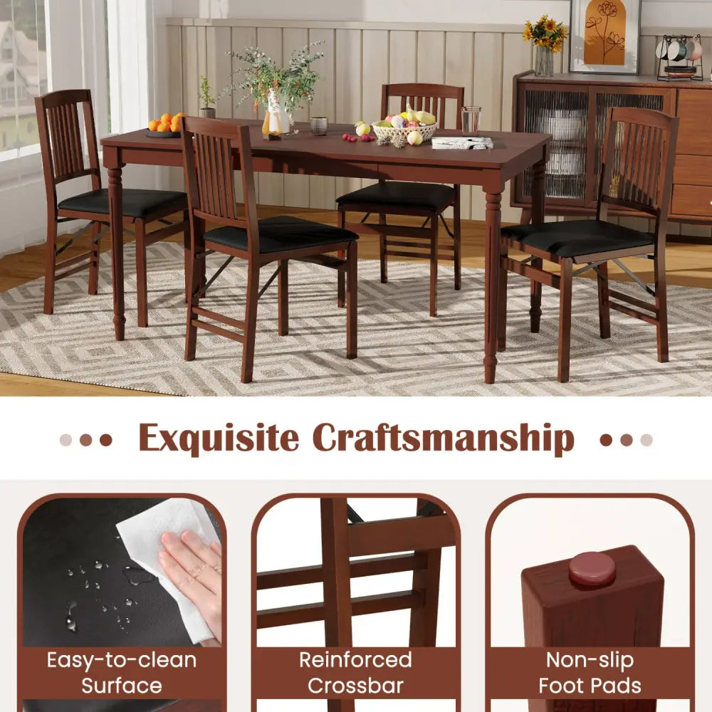Set of 2 Foldable Upholstered Kitchen Chairs with Padded Seat-Brown - Brown - Dining Chairs