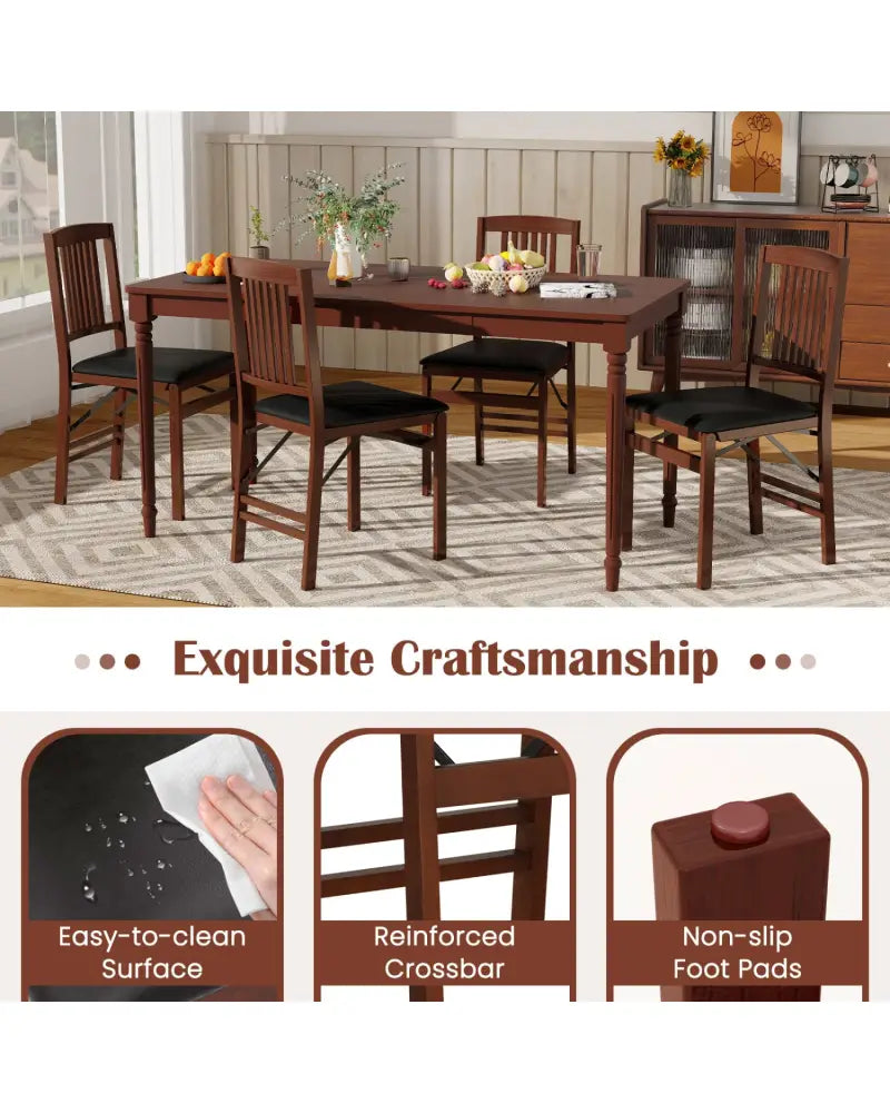 Set of 2 Foldable Upholstered Kitchen Chairs with Padded Seat-Brown - Brown - Dining Chairs