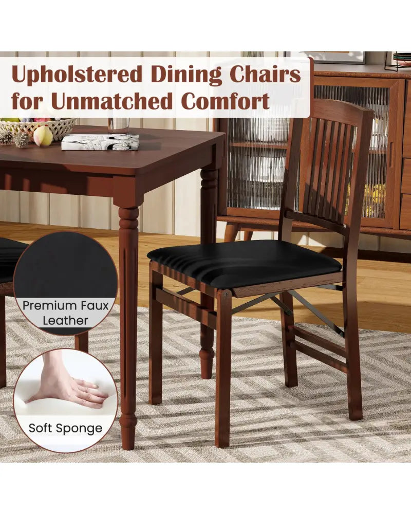 Set of 2 Foldable Upholstered Kitchen Chairs with Padded Seat-Brown - Brown - Dining Chairs