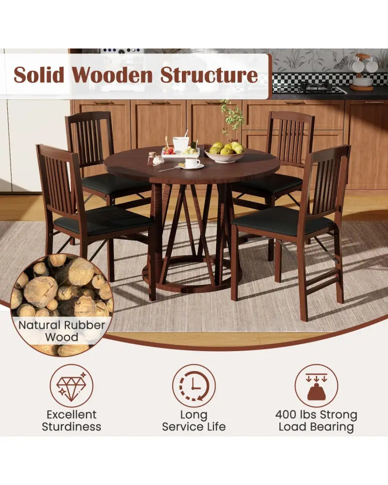 Set of 2 Foldable Upholstered Kitchen Chairs with Padded Seat-Brown - Brown - Dining Chairs