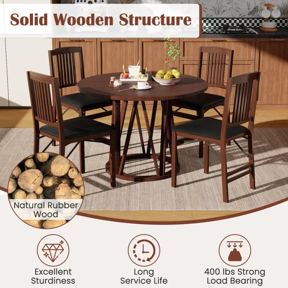 Set of 2 Foldable Upholstered Kitchen Chairs with Padded Seat-Brown - Brown - Dining Chairs