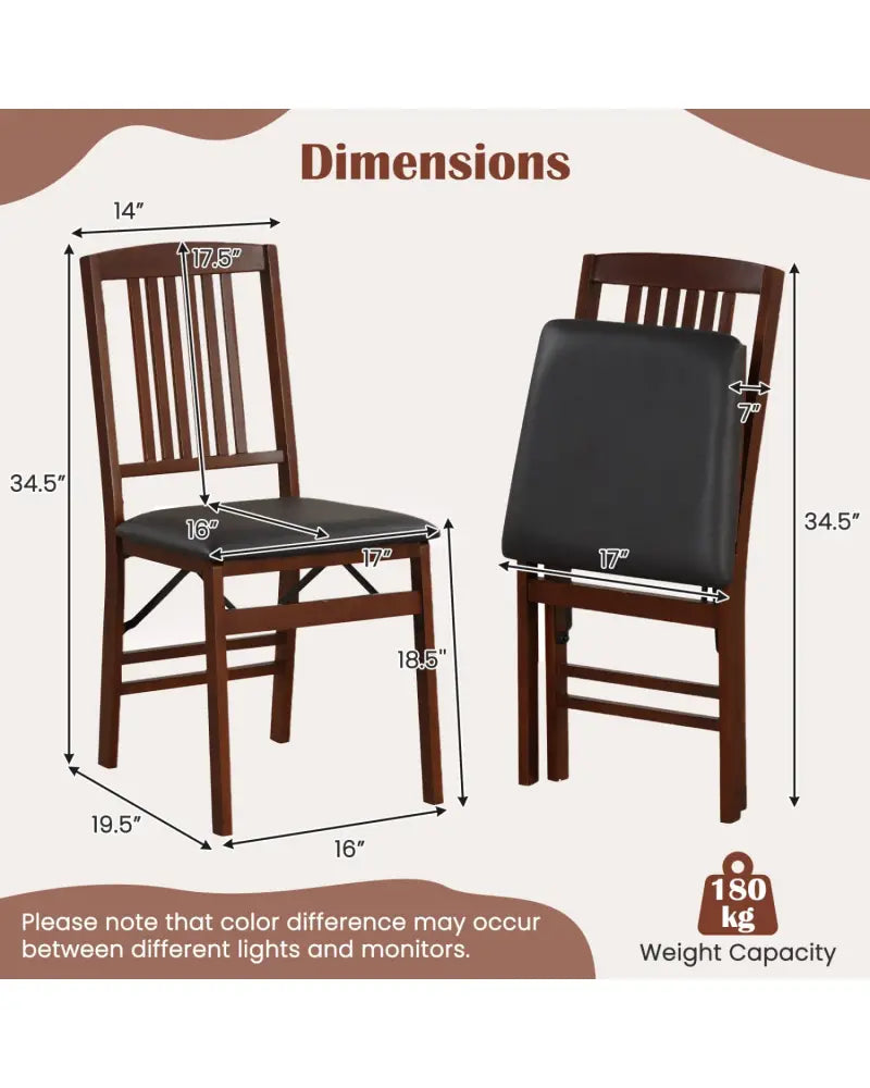 Set of 2 Foldable Upholstered Kitchen Chairs with Padded Seat-Brown - Brown - Dining Chairs