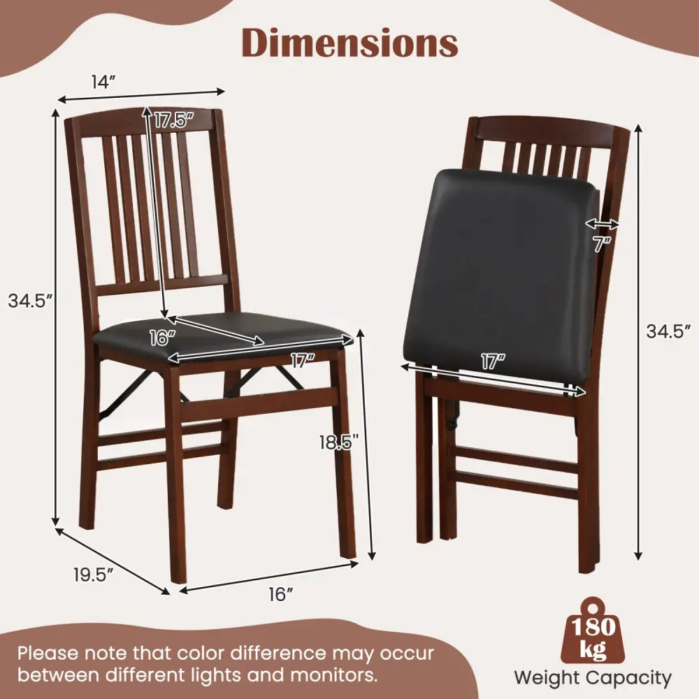 Set of 2 Foldable Upholstered Kitchen Chairs with Padded Seat-Brown - Brown - Dining Chairs