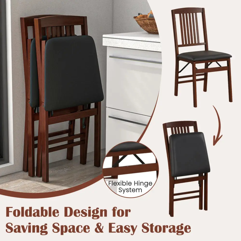 Set of 2 Foldable Upholstered Kitchen Chairs with Padded Seat-Brown - Brown - Dining Chairs