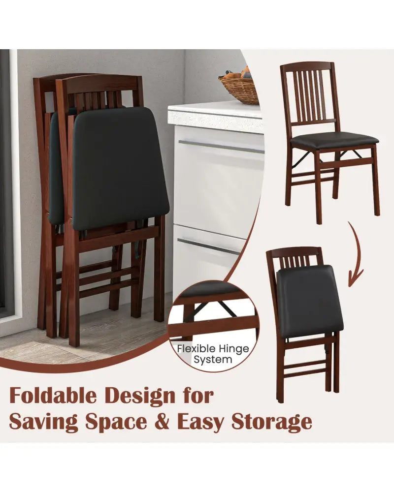 Set of 2 Foldable Upholstered Kitchen Chairs with Padded Seat-Brown - Brown - Dining Chairs