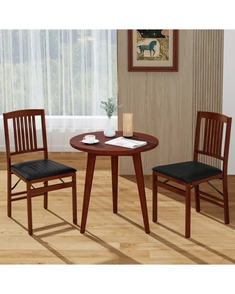 Set of 2 Foldable Upholstered Kitchen Chairs with Padded Seat-Brown - Brown - Dining Chairs