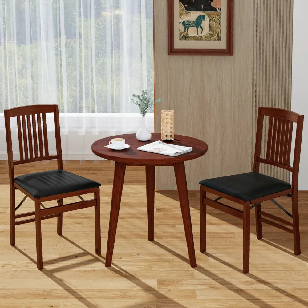 Set of 2 Foldable Upholstered Kitchen Chairs with Padded Seat-Brown - Brown - Dining Chairs