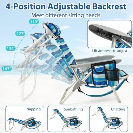 Set of 2 Folding Beach Chair for Adults with 4-Position Adjustable Backrest - Beach & Lawn Chairs