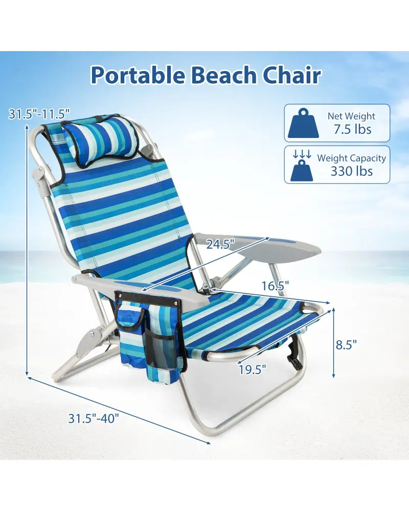 Set of 2 Folding Beach Chair for Adults with 4-Position Adjustable Backrest - Beach & Lawn Chairs
