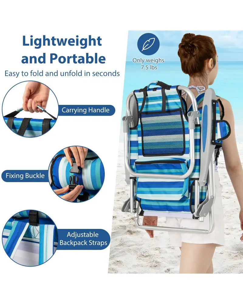 Set of 2 Folding Beach Chair for Adults with 4-Position Adjustable Backrest - Beach & Lawn Chairs