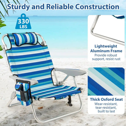 Set of 2 Folding Beach Chair for Adults with 4-Position Adjustable Backrest - Beach & Lawn Chairs