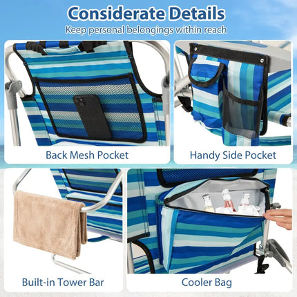 Set of 2 Folding Beach Chair for Adults with 4-Position Adjustable Backrest - Beach & Lawn Chairs
