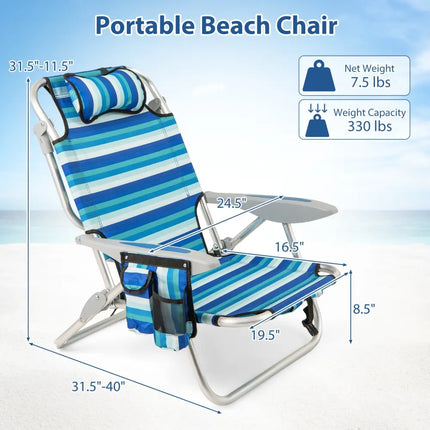 Set of 2 Folding Beach Chair for Adults with 4-Position Adjustable Backrest - Beach & Lawn Chairs