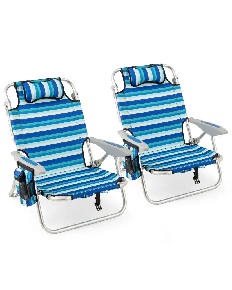 Set of 2 Folding Beach Chair for Adults with 4-Position Adjustable Backrest - Beach & Lawn Chairs