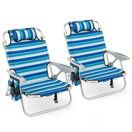Set of 2 Folding Beach Chair for Adults with 4-Position Adjustable Backrest - Beach & Lawn Chairs