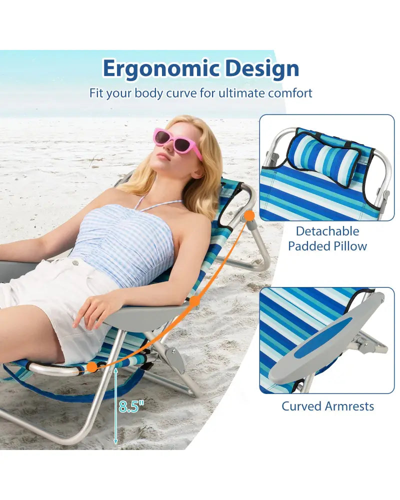 Set of 2 Folding Beach Chair for Adults with 4-Position Adjustable Backrest - Beach & Lawn Chairs