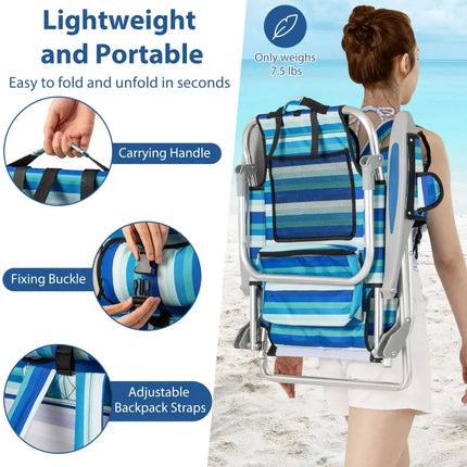 Set of 2 Folding Beach Chair for Adults with 4-Position Adjustable Backrest - Beach & Lawn Chairs