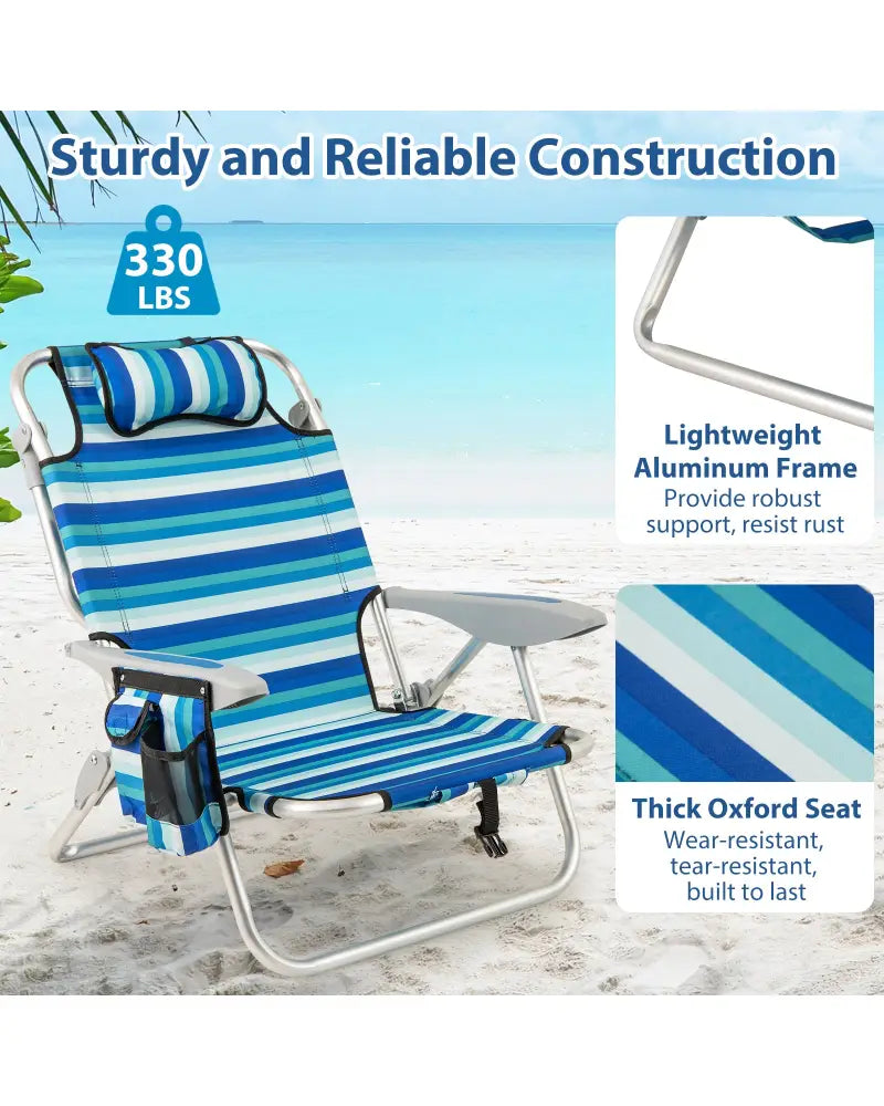 Set of 2 Folding Beach Chair for Adults with 4-Position Adjustable Backrest - Beach & Lawn Chairs