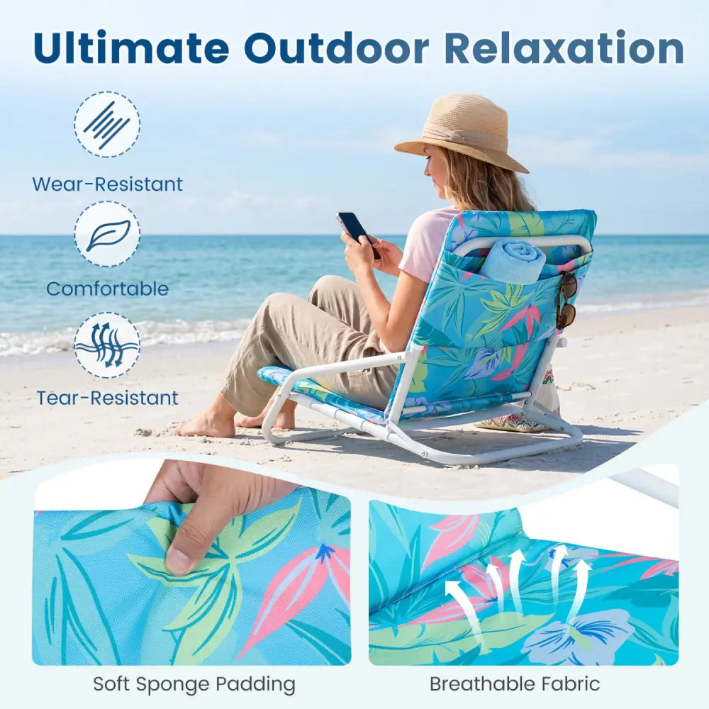 Set of 2 Folding Beach Chairs with Sponge Padded Seat for Camping-Color - Color - Beach & Lawn Chairs