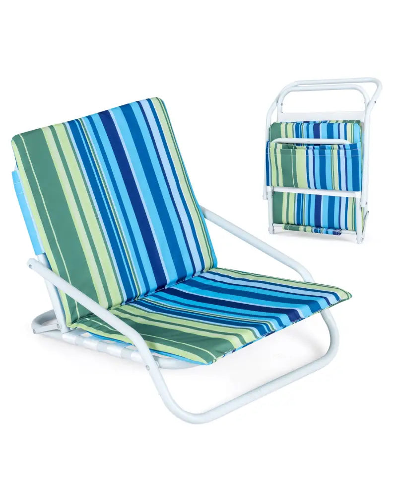 Set of 2 Folding Beach Chairs with Sponge Padded Seat for Camping-Navy - Navy - Beach & Lawn Chairs