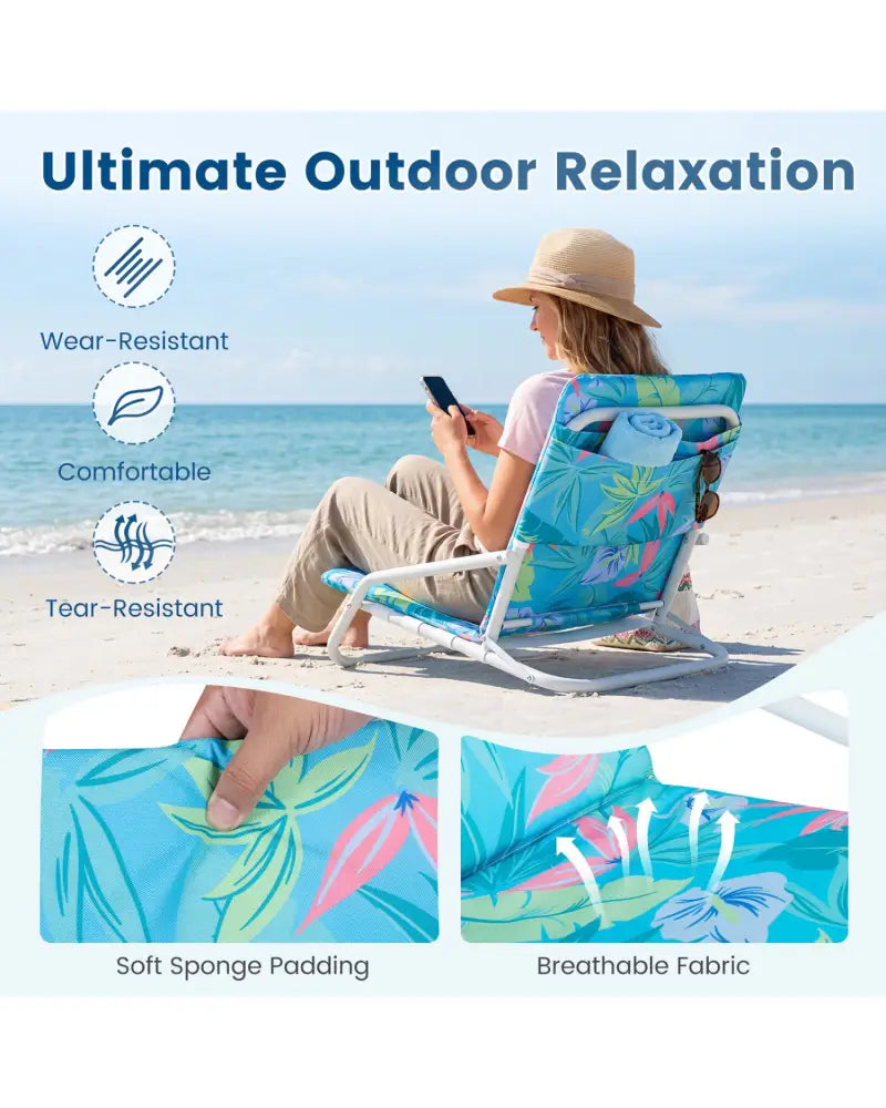 Set of 2 Folding Beach Chairs with Sponge Padded Seat for Camping-Color - Color - Beach & Lawn Chairs