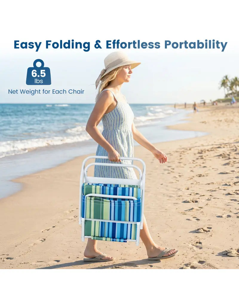 Set of 2 Folding Beach Chairs with Sponge Padded Seat for Camping-Navy - Navy - Beach & Lawn Chairs